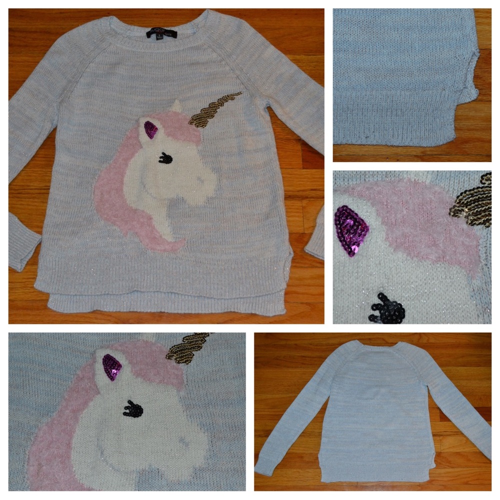 Youth girls Sugar Girls unicorn sequin sweater size L